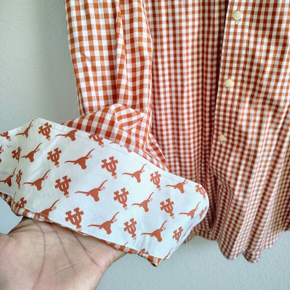 UT Longhorns Mens 2XL Orange Plaid Flip Cuff Button Down Long Sleeve Dress Shirt - Picture 3 of 9